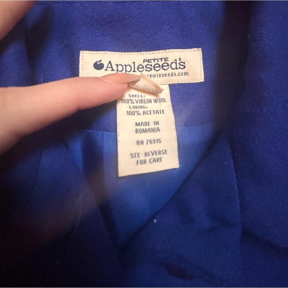 Appleseeds Jacket Womens 100% Virgin Wool Coat Blazer Blue Button Up Size 10P - Picture 5 of 5